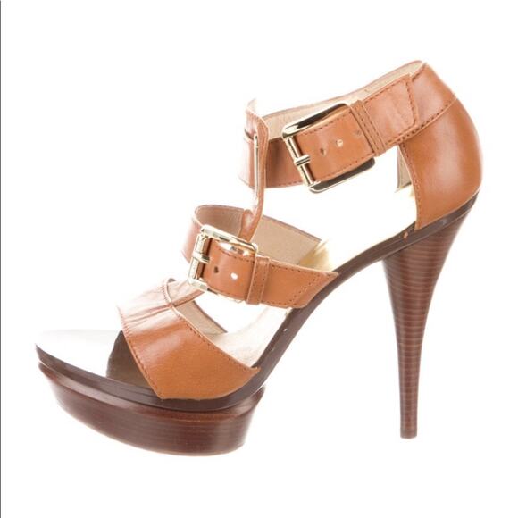 Michael Kors Cognac Leather T-Strap Sandals-7.5 - Picture 1 of 7